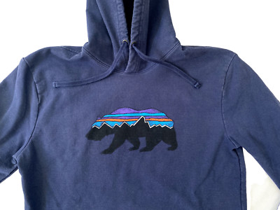 Patagonia Sweatshirt Adult Medium Uprisal Hoodie Fitz Roy Bear Navy Cotton