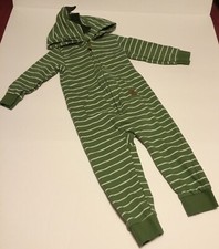Carter  s 18M Dinosaur Hood Long Sleeve One Piece Pockets Green White Stripes Zip