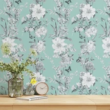 JiffDiff Blue Flower & Butterflies Removable Self Adhesive Wallpaper 17.3"X120"