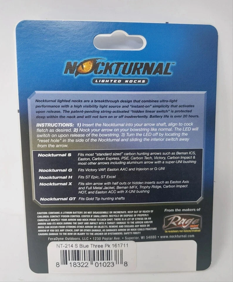 Rage Nockturnal S High Visibility LED Lighted Arrow Nocks 3pk Blue NT-214 - Image 4 of 4