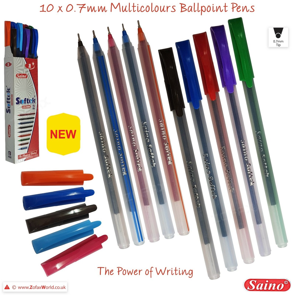 SAINO Softek Fine MULTICOLOUR Ballpoint Pens Colour Write