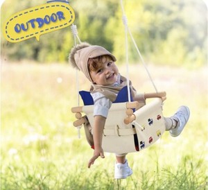 Chaise à balançoire pour bébés Enfants Toile en bois suspendu Intérieur Extérieur Voitures