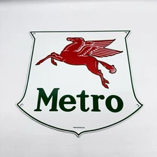 Mobil Gas Metro Pegasus Porcelain Enamel Service Station Sign