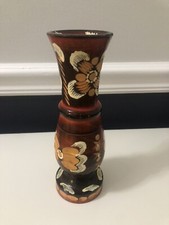 Solid Wood Hand Turned Incised Floral Design Vase
