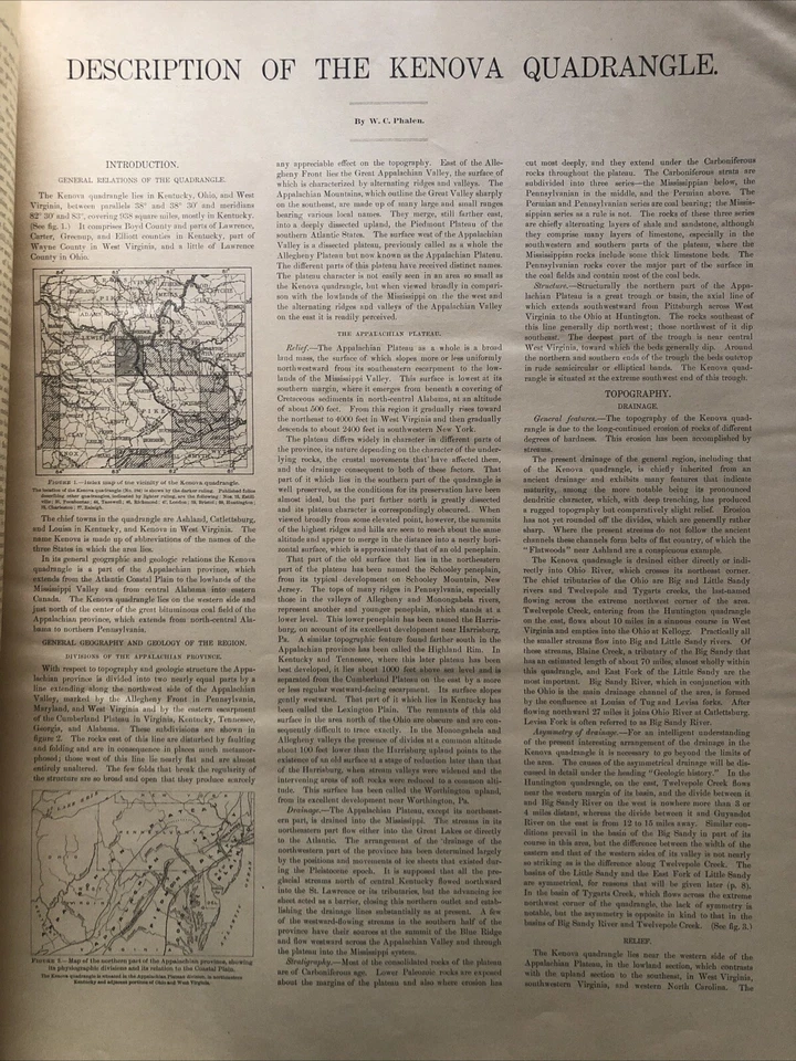 Mapas folio antiguos del Atlas Geológico de Estados Unidos de 1912 Kenova Kentucky Ohio Virginia Occidental Foto 2 de 4