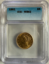 1861 $5 Gold Liberty (Coronet) Head Half Eagle No Motto, Civil War, ICG MS62