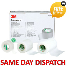 3M TRANSPORE TAPE 1.25cm or 2.5cm - PREMIUM FIRST AID MEDICAL WATERPROOF TAPE