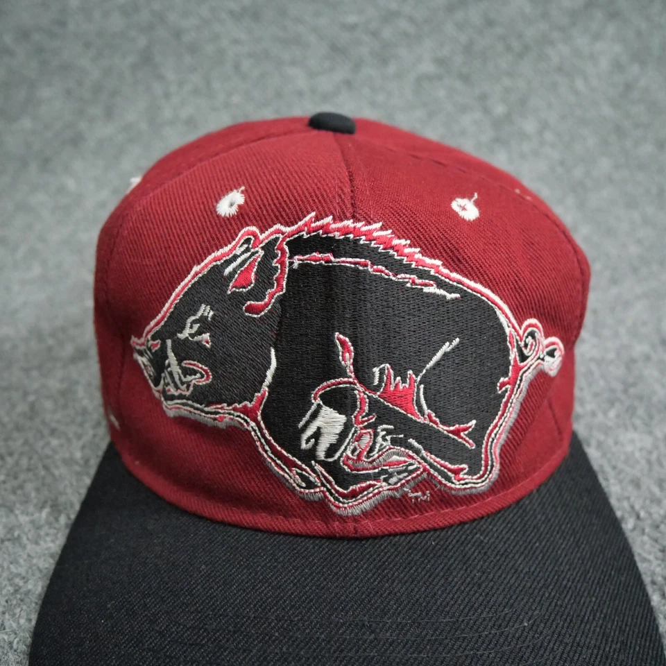 Vintage Arkansas Razorback Hat Cap Red Black Adult 7 Mens Fitted Zephyr Wool 90s - Image 3 of 4