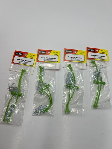 (QTY 4) Du-Bro Body Klip Retainer 2253 With Body Clips - Lime Green