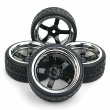 4Pcs Rubber 1/10 Flat Tire Wheel Rims 12mm Hex For HSP HPI RC On-Road Racing Car