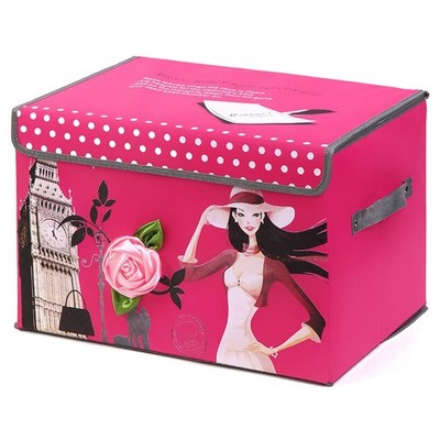XHSP Durable Oxford Fabric Cartoon Printing Storage Box Large 15.2x10x10 RoseRed