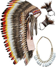 Native American Inspired Headdress - Handcrafted with Genuine Feathers and Beads