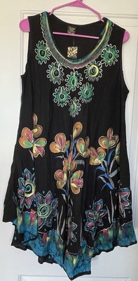 Omja World Embroidered Floral Sleeveless Kaftan Dress Black Multicolor Free Size