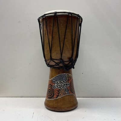 Handcrafted Djembe Wood Painted Turtle Design Rope Drum