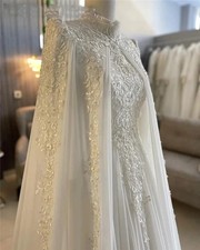 Muslim Wedding Dresses With Wrap High Neck Lace Appliques Long Sleeves Chiffon