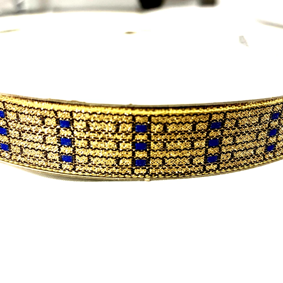 Vintage Berwick Metallic Ribbon 7/8" 23mm Gold Glitters w/ Blue 100 yds Spool - Image 2 of 4