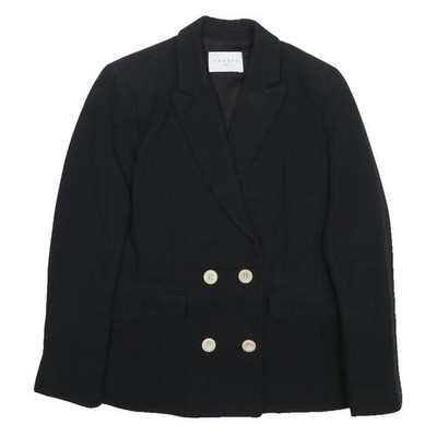 SANDRO Damen Schwarz Doppelreihige Baumwollmischung Jacke Knopf Blazer Klassisch