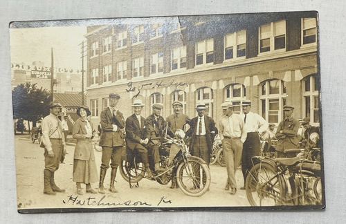 1913 RPPC Hutchinson KS Gouverneur Hodges Shortgrass Motorradtour Postkarte