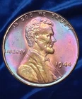 1944 Lincoln Wheat Cent Penny Rainbow Toned Gem BU Toning Nice Luster Beautiful