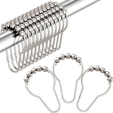 Decorative Polished Nickel Shower Curtain Hooks - 12 Durable Rustproof Rings