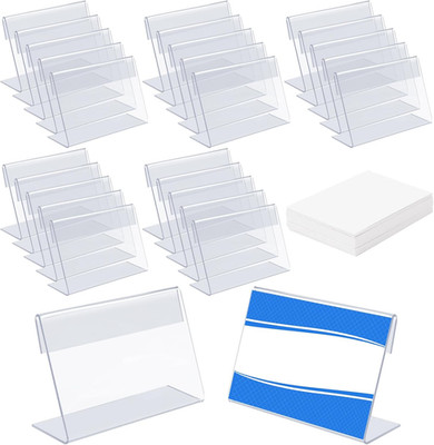 36 Mini Acrylic Sign Holder Name Card Price Tag Label Holder with 36 PCS Blank L