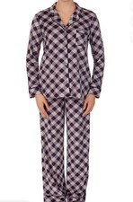 Secret Treasures Woman  s Notch Collar Pajama Set Plaid Purple Size L NWT B21