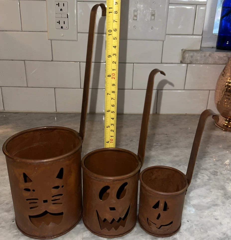 3 Metal Halloween Jack O' Lantern Calabaza Tealight Hosley Foto 3 de 3