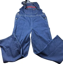 Dickies Blue Denim Overalls Men's Size Large Tall Bib Workwear Red Zip Pocket