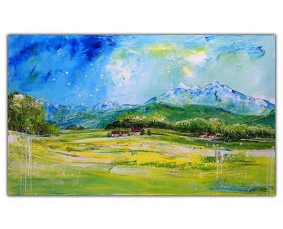 BURGSTALLER Originalgemälde Allgäu Berge Wiesen Wandbild Landschaftsbild  140x80