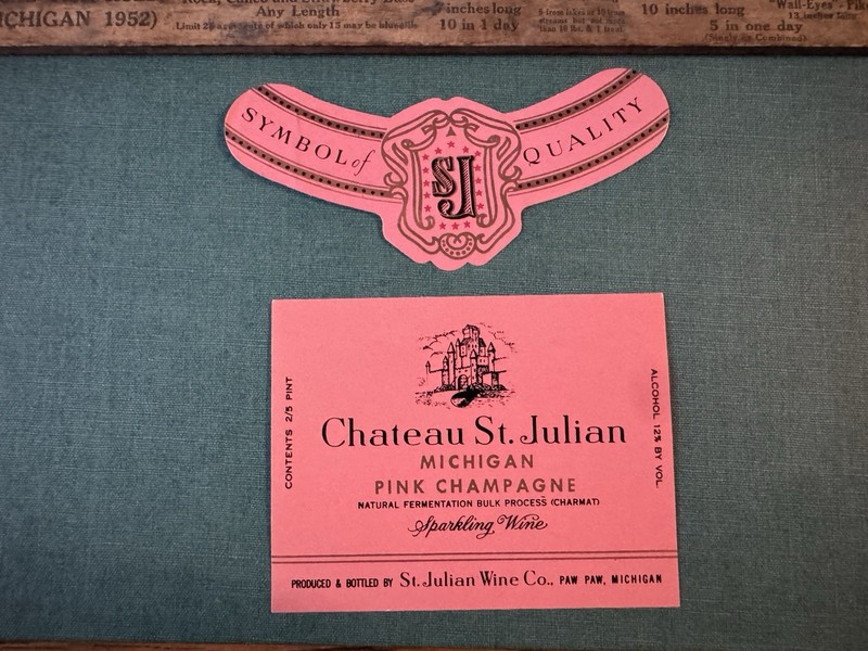 Old Michigan Pink Champagne Bottle Label & Neck St Julian Wine Paw Paw Mich