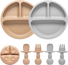BPA-Free Silicone Baby Feeding Set with Suction Plates, Spoons, and Forks