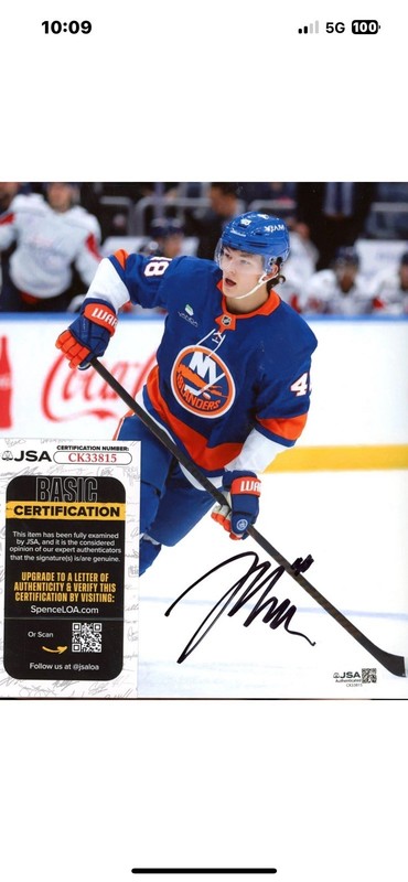 MATTHEW SCHAEFER SIGNED 8X10 NY ISLANDERS ROOKIE HOCKEY PHOTO #48 JSA COA