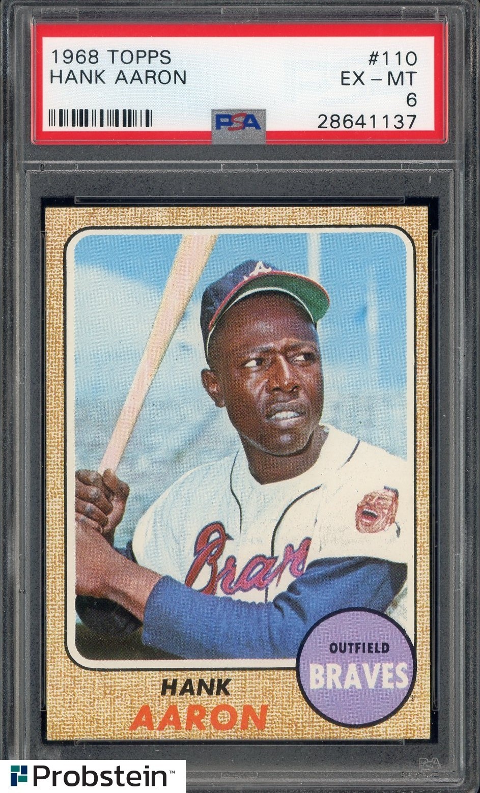 1968 Topps #110 Hank Aaron Atlanta Braves HOF PSA 6 EX-MT view 1