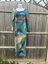 Multicoloured Ruched Long Sleeve Dress Xs