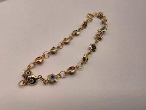 Authentic Gold Plated Multi-Color Evil Eye Flower Chain Bracelet | 7.5 Inch Dainty Enamel