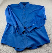 Chaps Wrinkle Free 17-17 1/2 34/35 Blue Solid Long Sleeve Button Front