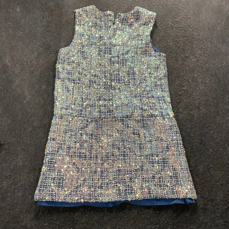 NICOLE MILLER Sequin Tweed Shift Dress Women's Size 12 Blue - Image 3 of 4