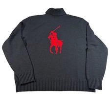 VTG Polo Ralph Lauren womens black turtleneck big pony red. Size L. Preppy, wool