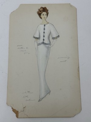 Vintage 1950s Original Fashion Design Sketch - Hand - Drawn Evening Suit 