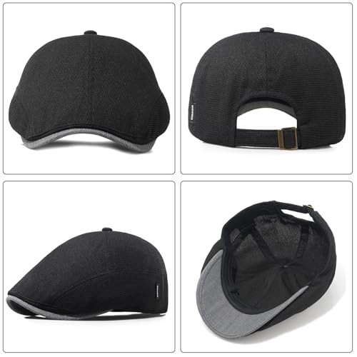 Xinveen British Retro Newsboy Hat Breathable Painter Hat Adjustment Beret Black - Picture 4 of 8