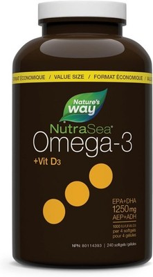 Nature's Way NutraSea Omega-3 Vitamin D Heart EPA DHA Fish Oil 240pcs NEW