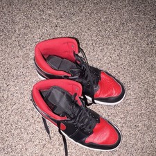 Jordan Air Jordan 1 High Top Leather Colorblock Black/Red Lace Up Men's