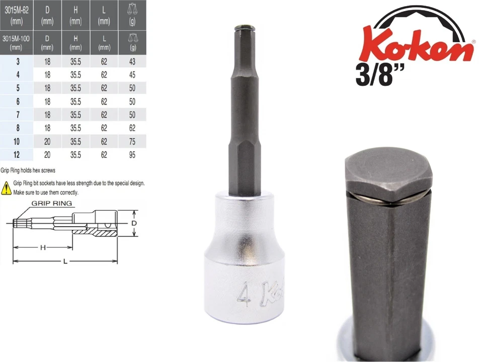 KO-KEN Koken Grip Ring Innensechskant-Steckschlüssel mit 3/8" Antrieb