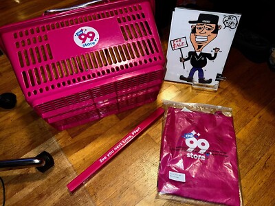 99 CENTS ONLY CLOSED STORE RARE Shop'n BASKET PINK COLOR+DIVIDER +NEW APRON  🛒👀