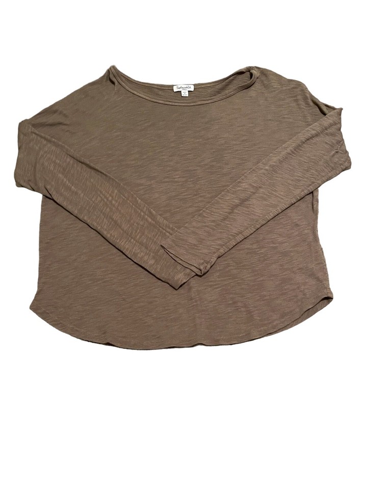 Splendid Zander Long Sleeve Cotton Slub Easy Crew Tee XS Mocha eBay