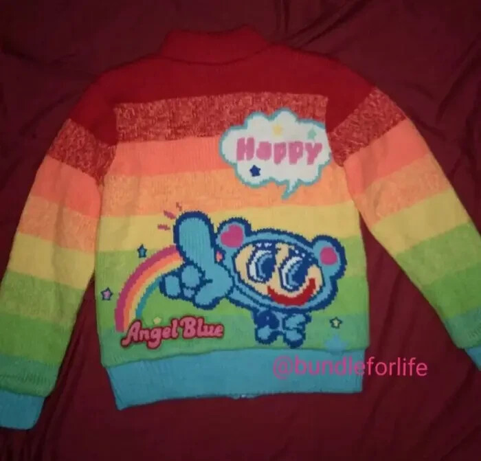 VTG 90s Y2K Angel Blue 🎌🌈 Reversible knit sweater Hysteric