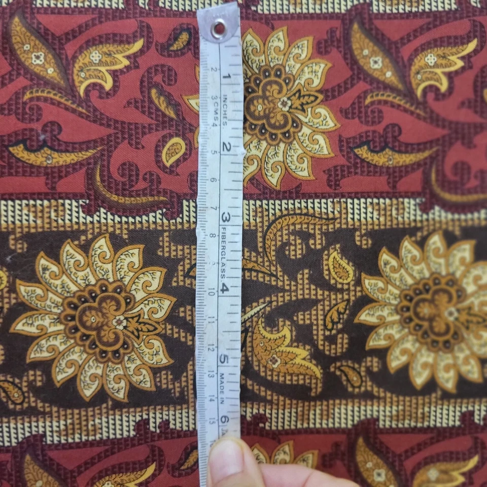 Striped Floral 100% Cotton Sunflowers Red Yellow Brown Fabric 3 Yards by 44" - Image 2 of 4