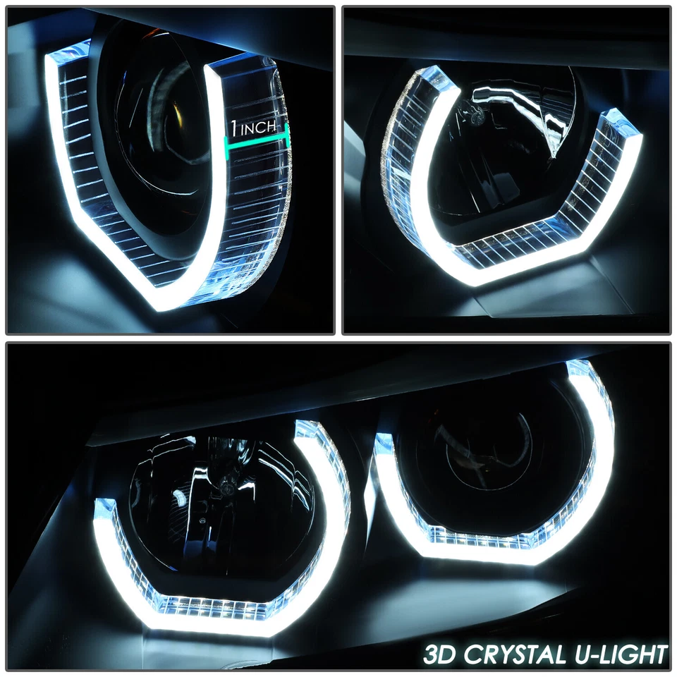 FOR 2006-2008 BMW 3-SERIES E90 PAIR BLACK HEADLIGHT W/BLUE LED 3D CRYSTAL U-HALO Foto 4 de 4
