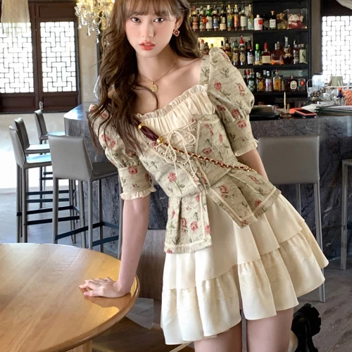 VenusFox Summer Elegant Floral Dress Women Print Sweet Cute Evening Pa