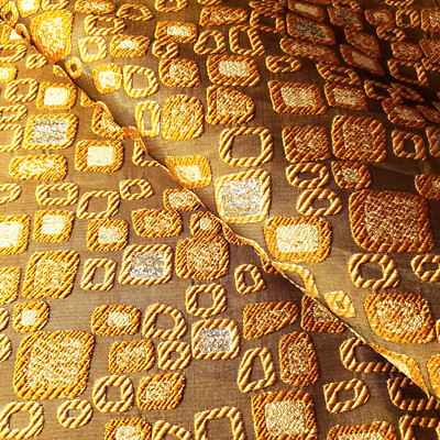 GOLD BRONZE GEOMETRIC BROCADE FABRIC METALLIC ABSTRACT SQUARES 56'' BY THE YARD